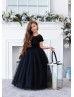 Black Velvet Tulle Heart-shaped Back Flower Girl Dress